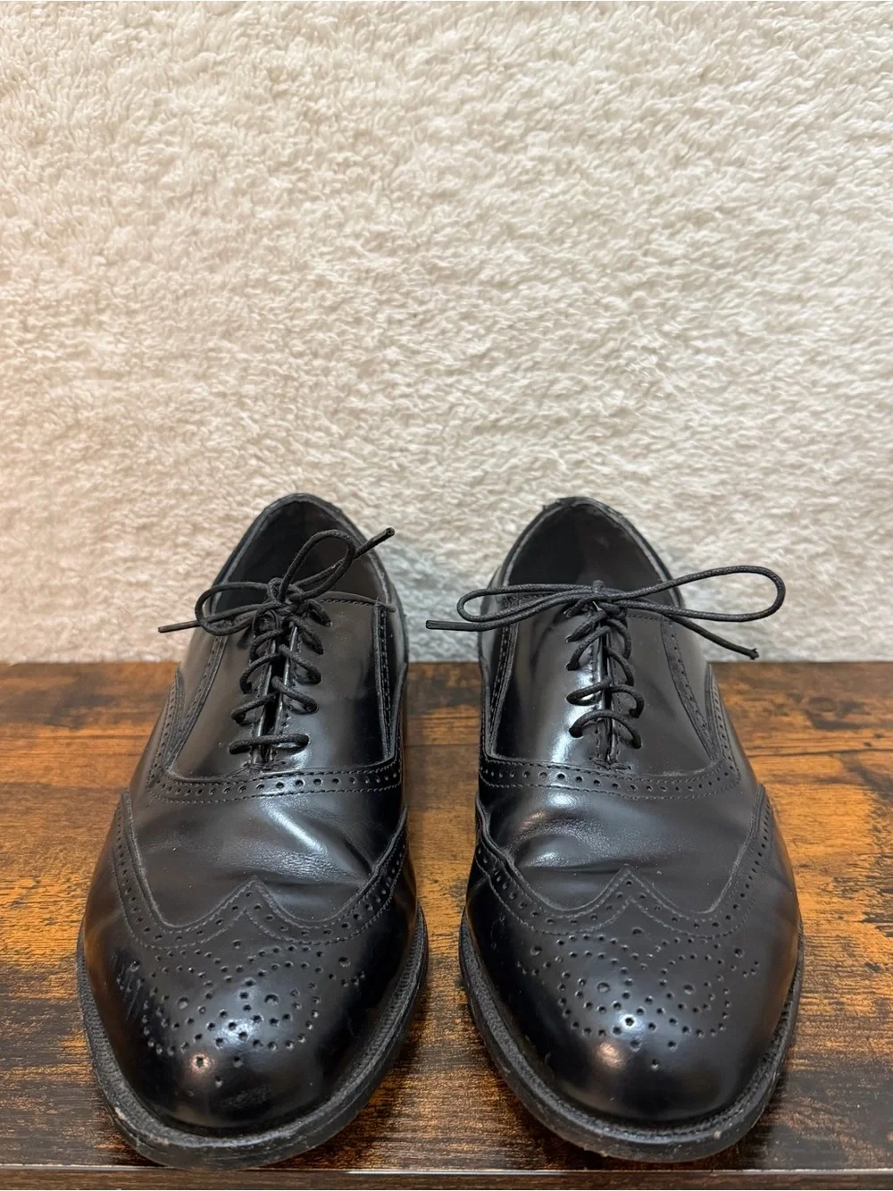 DEXTER Vintage Shoes Mens 8 2W Black Wingtip Oxford Brogue Blucher Classic USA